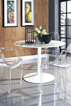 Plastic tables in a modern interior