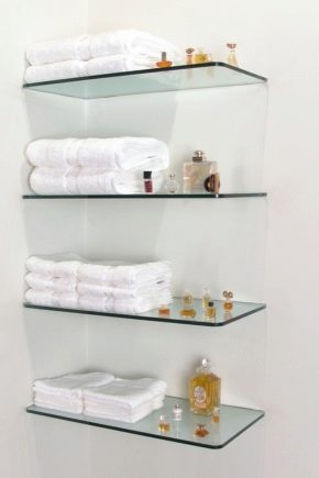 Bathroom glass shelves: tips for choosing and placement features