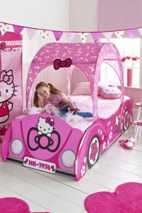 Bed for a girl in the form of a car