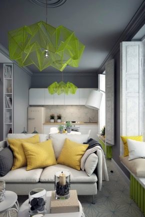 Návrh a design kuchyně-obývacího pokoje 17 m2. m