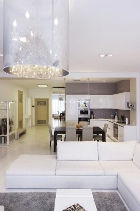 Plánování a návrh interiéru kuchyně-obývací pokoj o velikosti 14 m2. m