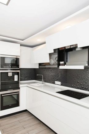 Designové možnosti pro rohovou kuchyňskou sadu do kuchyně o velikosti 9 m2. m
