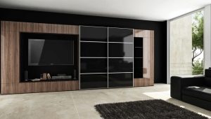 Whole-wall cabinets in the living room: placement features