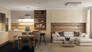 Kjøkken-stue i stil med minimalisme: funksjoner og egenskaper