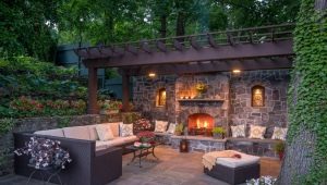 Outdoor fireplace in landscape design