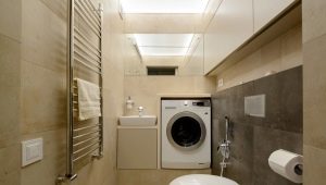 Mesin basuh di tandas: kelebihan penempatan dan idea reka bentuk