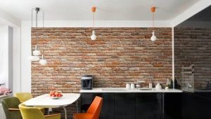 Brick wallpaper in kitchen interior design