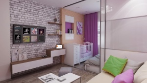 Entwurf und Aufteilung einer Einzimmerwohnung für eine Familie mit Kind