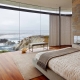 Bedroom design with panoramic, two or three windows