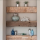 Wooden bathroom shelves: features and design