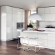 Glänzende weiße Küchen: Materialien, Stile und Designs