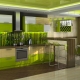 Cocina verde: diseño de auriculares y elección para el interior.