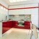 Red and white kitchen in interior design