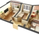 Grundrisse von Zweizimmerwohnungen und Innenarchitektur