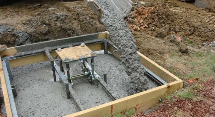 The foundation is poured with cement